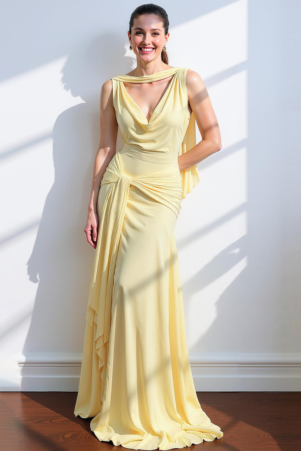 Modecrush Light Green A-Line V-Neck Chiffon Long Formal Dress 