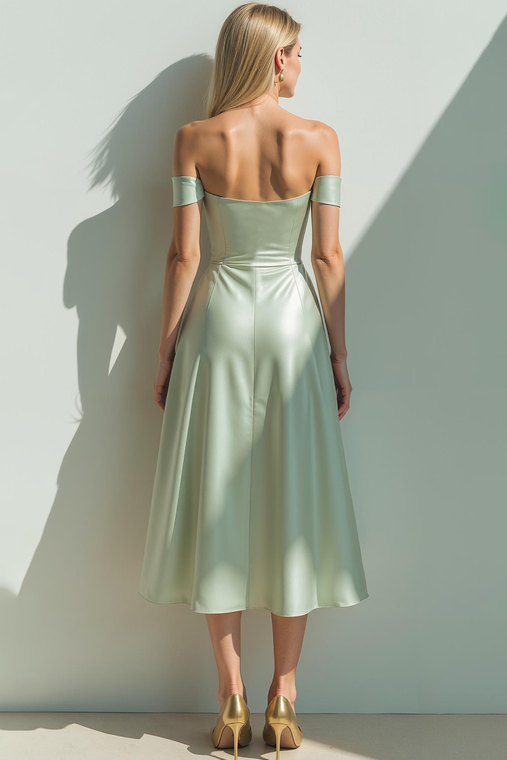 Modecrush A-Line Royal Blue Off the Shoulder Satin Midi Formal Dress