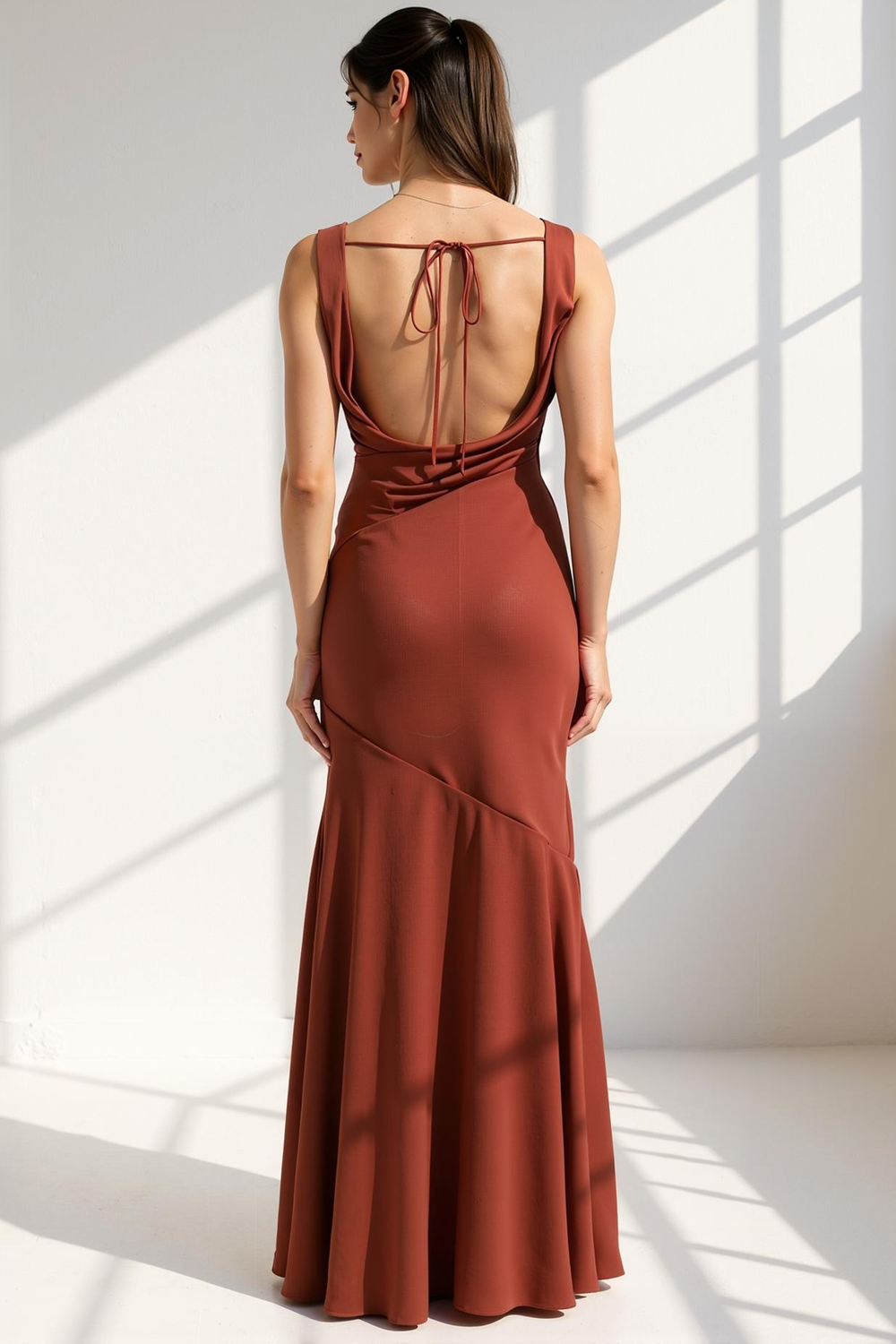 Modecrush A-Line Bronzer Scoop Backless Long Wedding Guest Dress