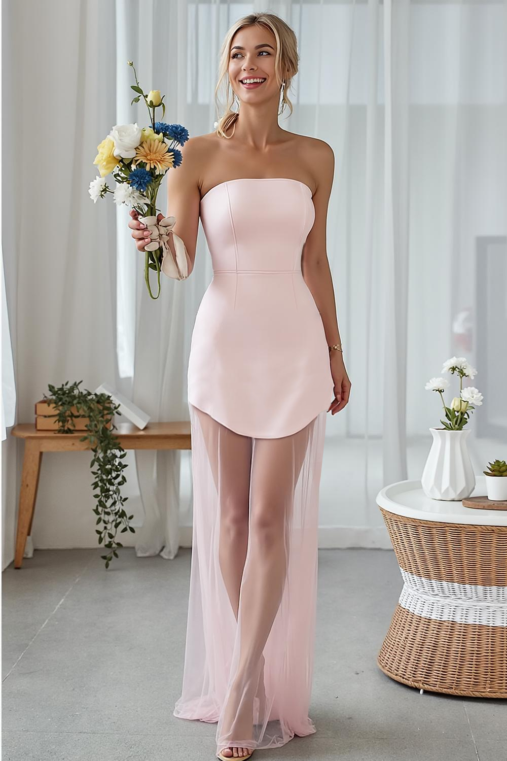 Modecrush A-Line Sky Blue Strapless Long Wedding Guest Dress 