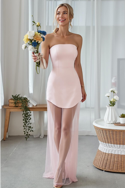 Modecrush A-Line Sky Blue Strapless Long Wedding Guest Dress 