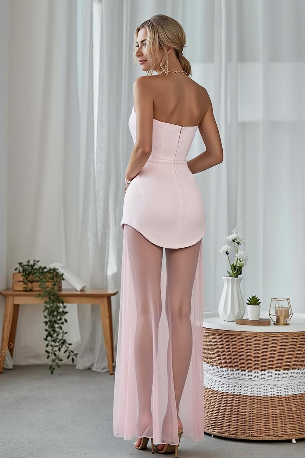 Modecrush A-Line Sky Blue Strapless Long Wedding Guest Dress 