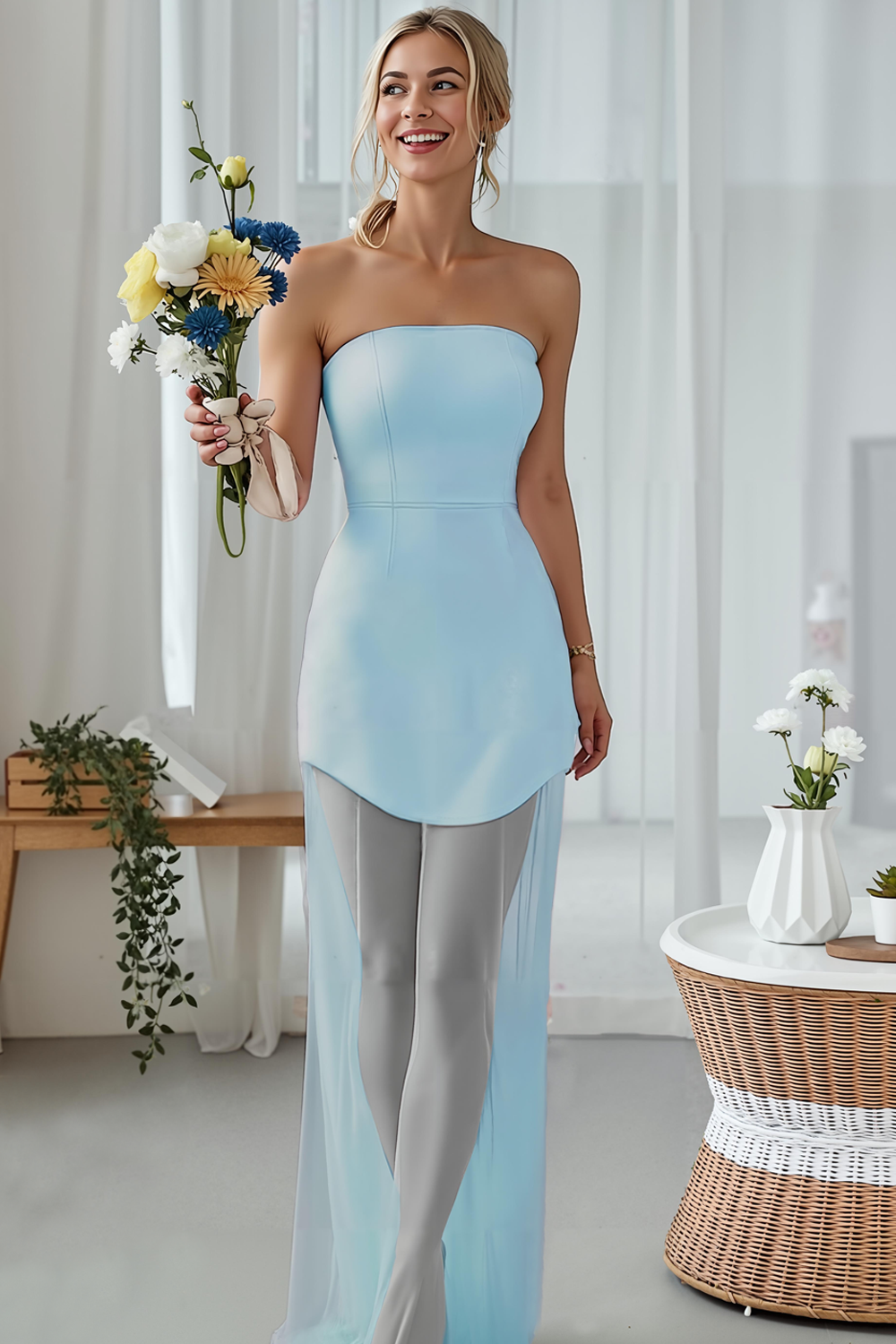 Modecrush A-Line Ivory One Shoulder Long Wedding Guest Dress