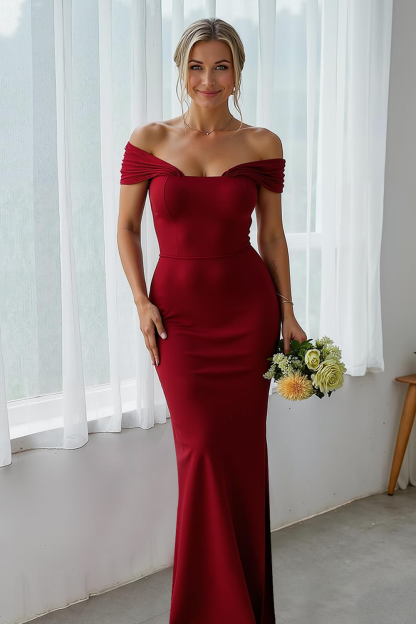 Modecrush Sheath Pink Off the Shoulder Long Wedding Guest Dress with Slit