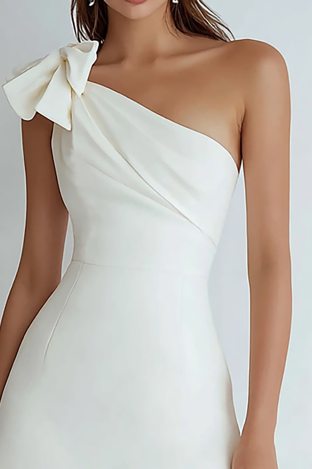 Ivory A-Line One Shoulder Short Graduation Dress with Bowknot