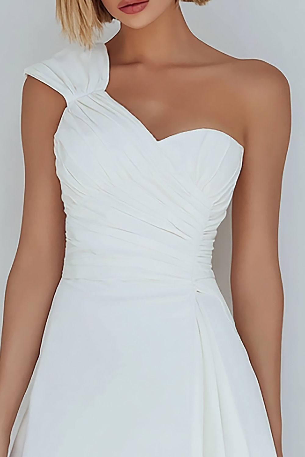 A-Line Ivory One Shoulder Ruched Short Graduation Dress 