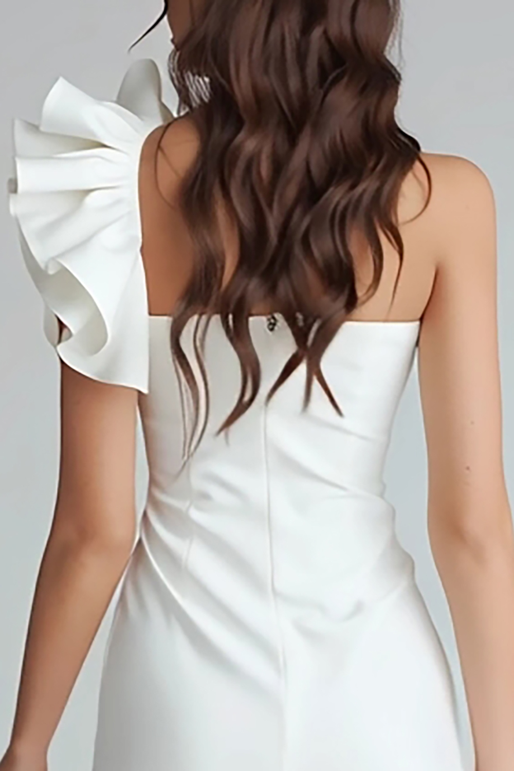 Bodycon Ivory One Shoulder Ruffled Satin Short Graduation Dress