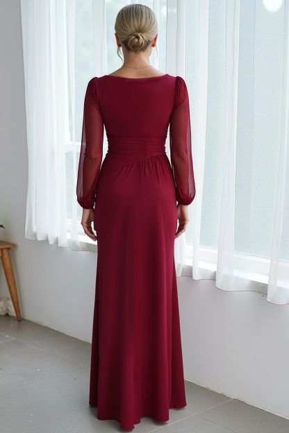 Modecrush Sheath Cabernet V-Neck Long Formal Dress with Ruffles