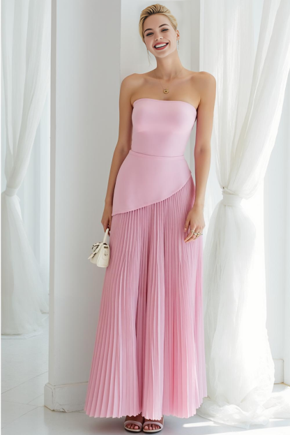 Modecrush Sheath Sky Blue Strapless Pleated Long Wedding Guest Dress 