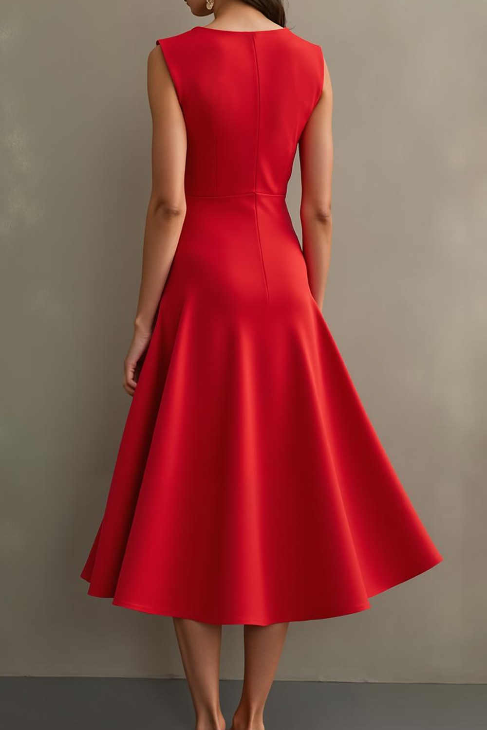 Modecrush Red A-Line Crew Neck Formal Dress with Ruffles