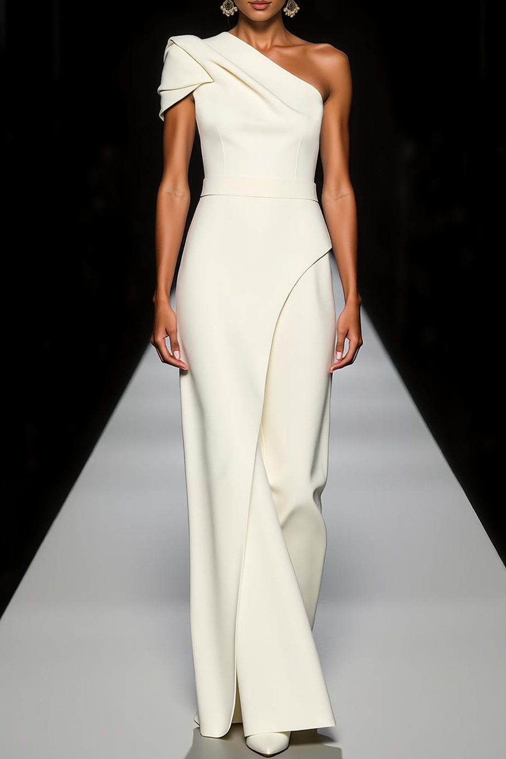 Modecrush Sheath White One Shoulder Asymmetrical Formal Dress 