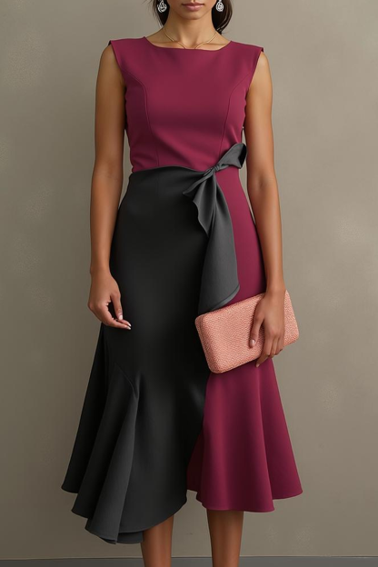 Modecrush Cabernet A-Line Crew Neck Splicing Formal Dress 