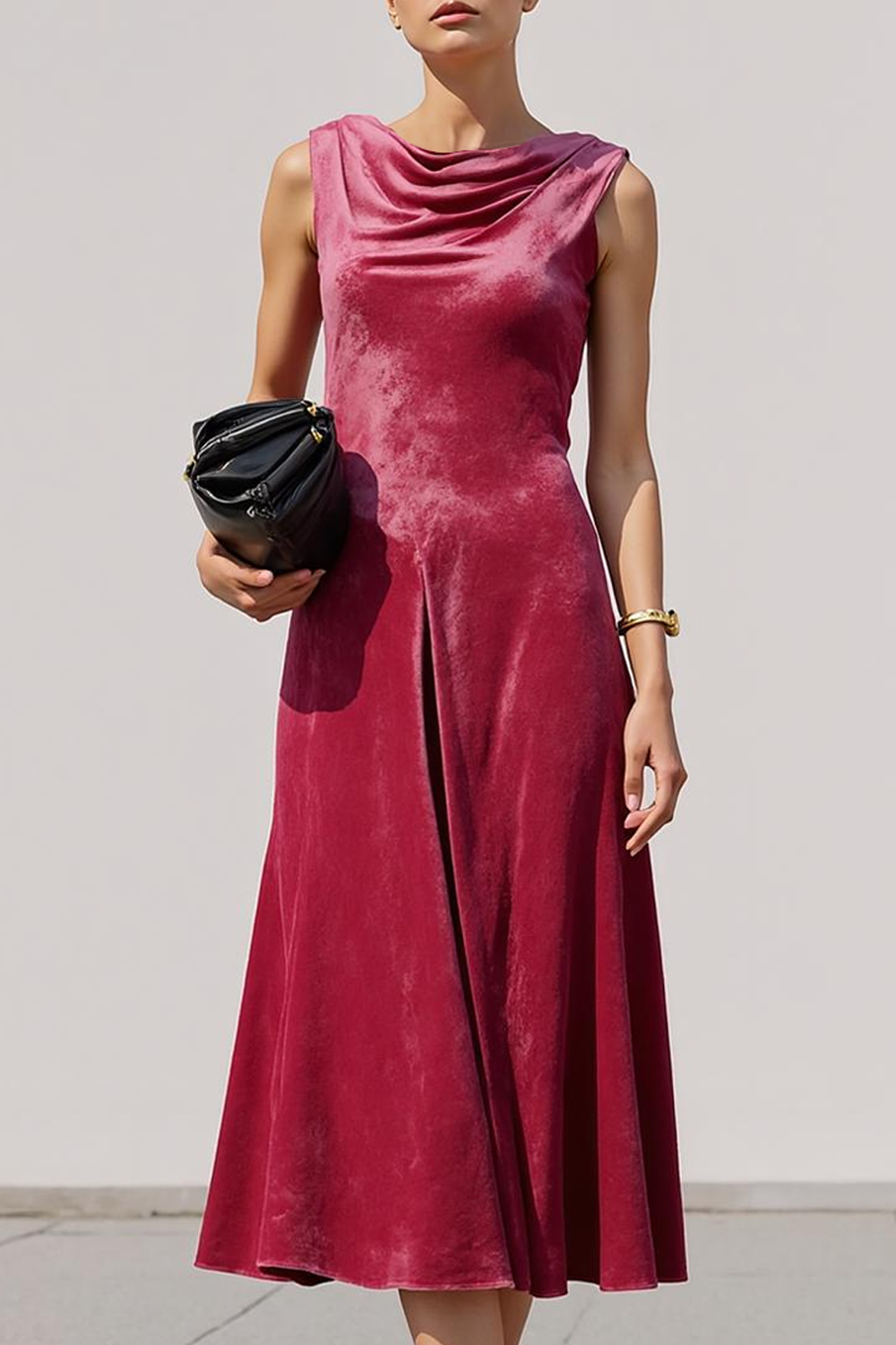 Modecrush Cabernet A-Line Crew Neck Velvet Sleeveless Formal Dress 