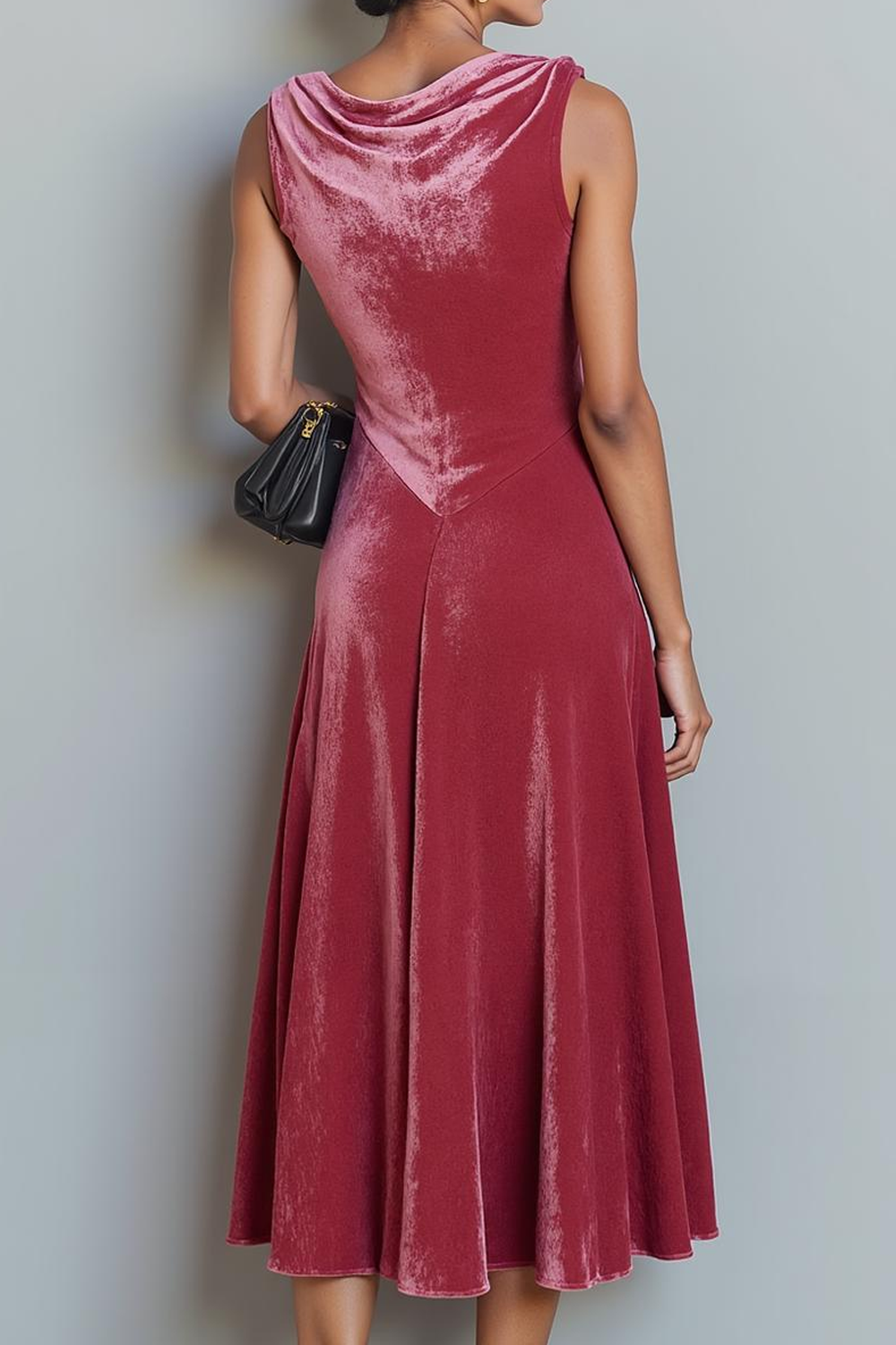 Modecrush Cabernet A-Line Crew Neck Velvet Sleeveless Formal Dress 