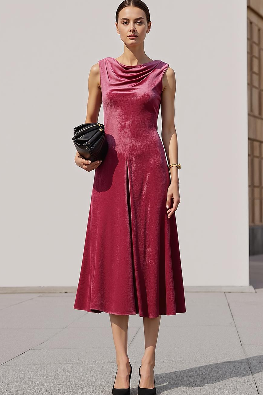 Modecrush Cabernet A-Line Crew Neck Velvet Sleeveless Formal Dress 