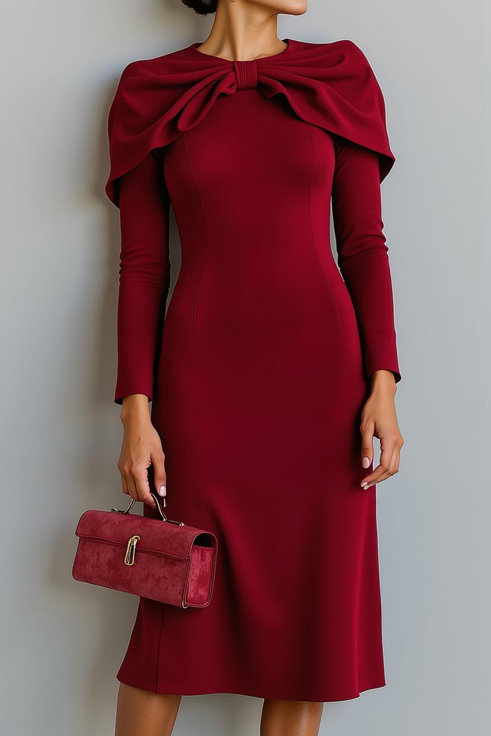 Modecrush Sheath Navy Crew Neck Long Sleeves Formal Dress 