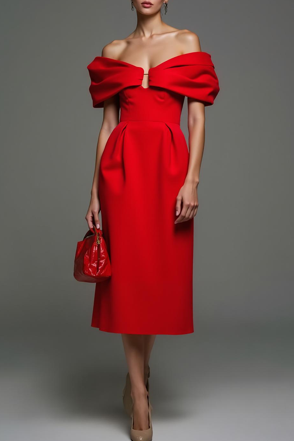 Modecrush Sheath Red Off the Shoulder Sleeveless Formal Dress 