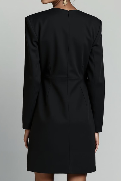 Modecrush Sheath Red&Black V-Neck Long Sleeves Splicing Short Formal Dress 