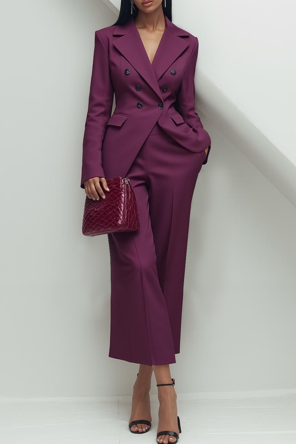 Modecrush Dark Purple Two Piece Shawl Lapel Long Sleeves Suits