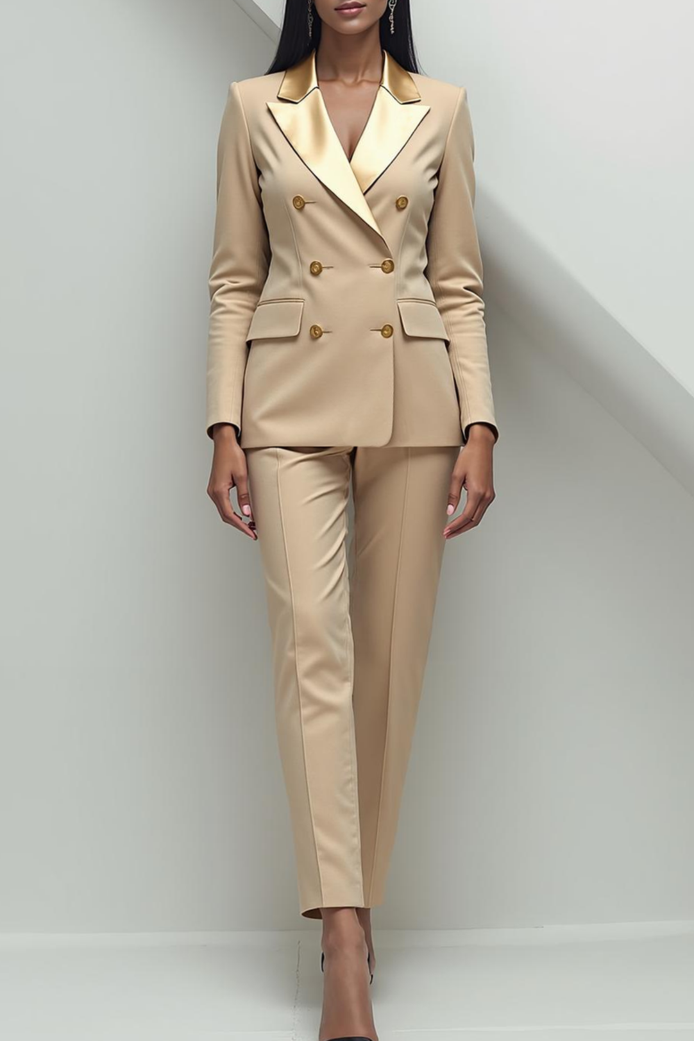 Modecrush Champagne Two Piece Shawl Lapel Long Sleeves Suits