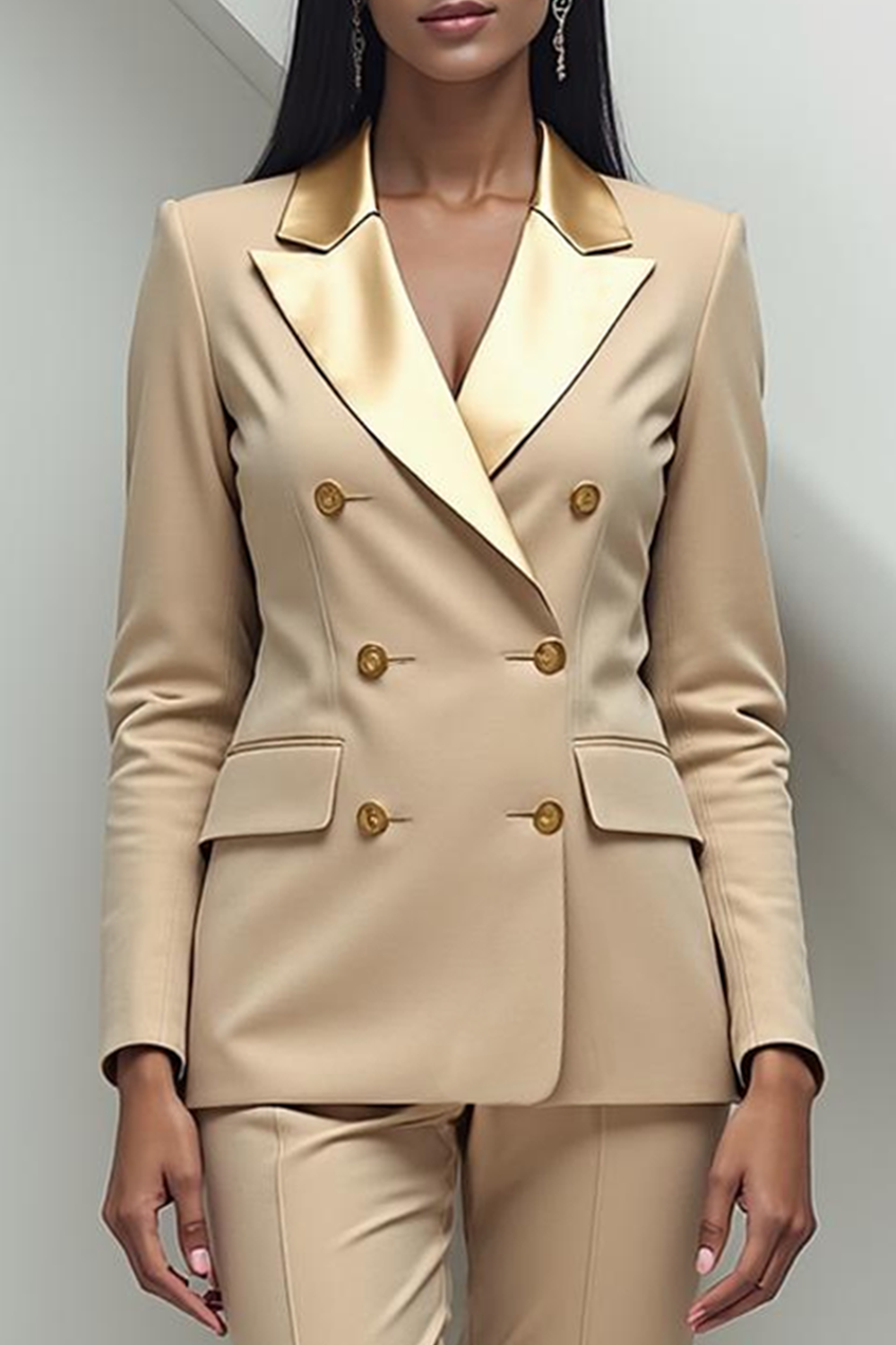 Modecrush Champagne Two Piece Shawl Lapel Long Sleeves Suits