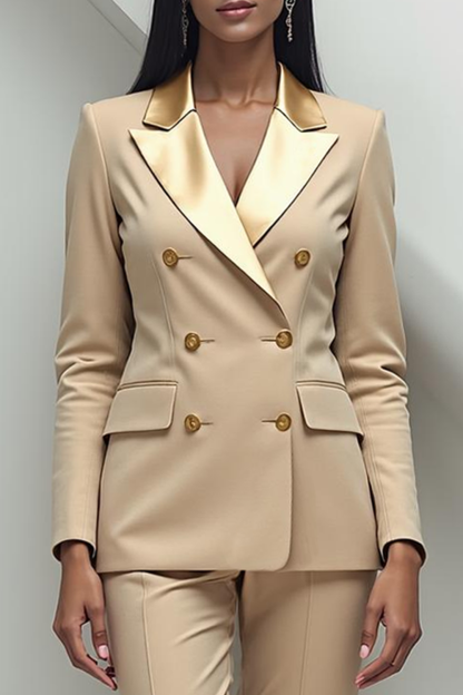 Modecrush Champagne Two Piece Shawl Lapel Long Sleeves Suits