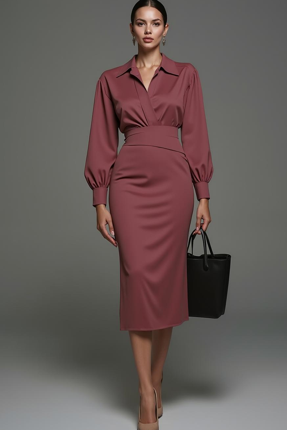 Modecrush Sheath Indian Red Two Piece Long Sleeves Formal Dress with Slit