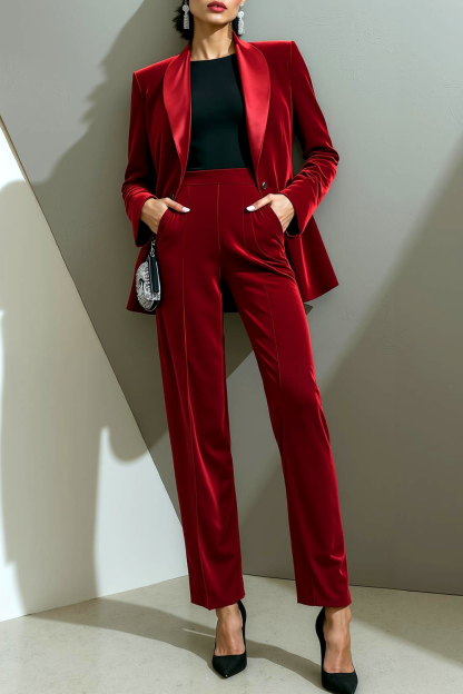 Modecrush Olive Two Piece Shawl Lapel Long Sleeves Pantsuits