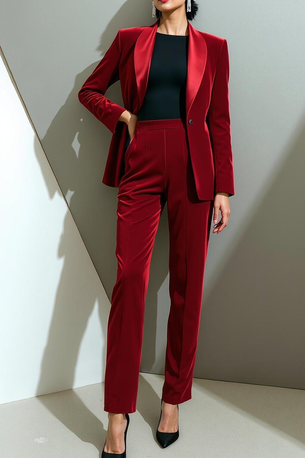 Modecrush Olive Two Piece Shawl Lapel Long Sleeves Pantsuits