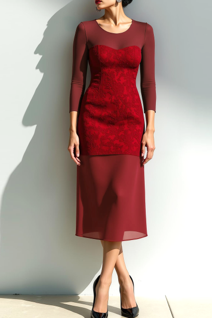 Modecrush Sheath Blue Crew Neck Tulle Midi Formal Dress with Appliques