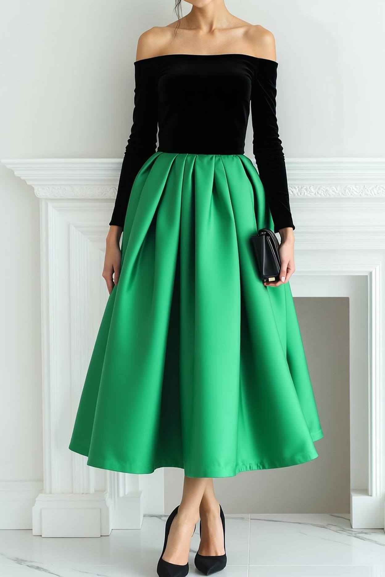 Modecrush Velvet Fuchsia A-Line Off the Shoulder Long Sleeves Formal Dress