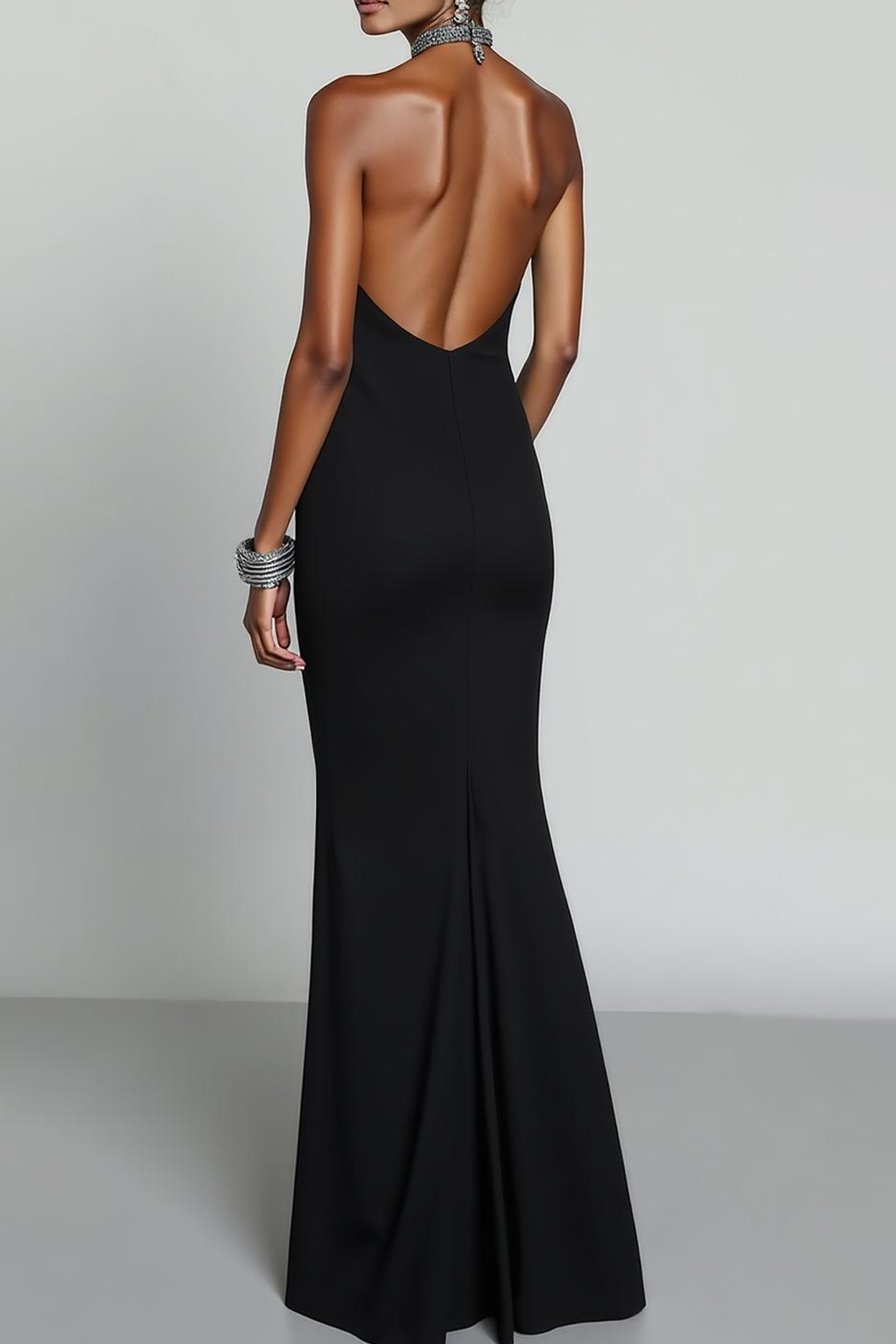 Modecrush Sheath Navy Halter Splicing Formal Dress with Sequins