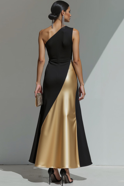 Modecrush Sheath Black One Shoulder Sleeveless Splicing Formal Dress 