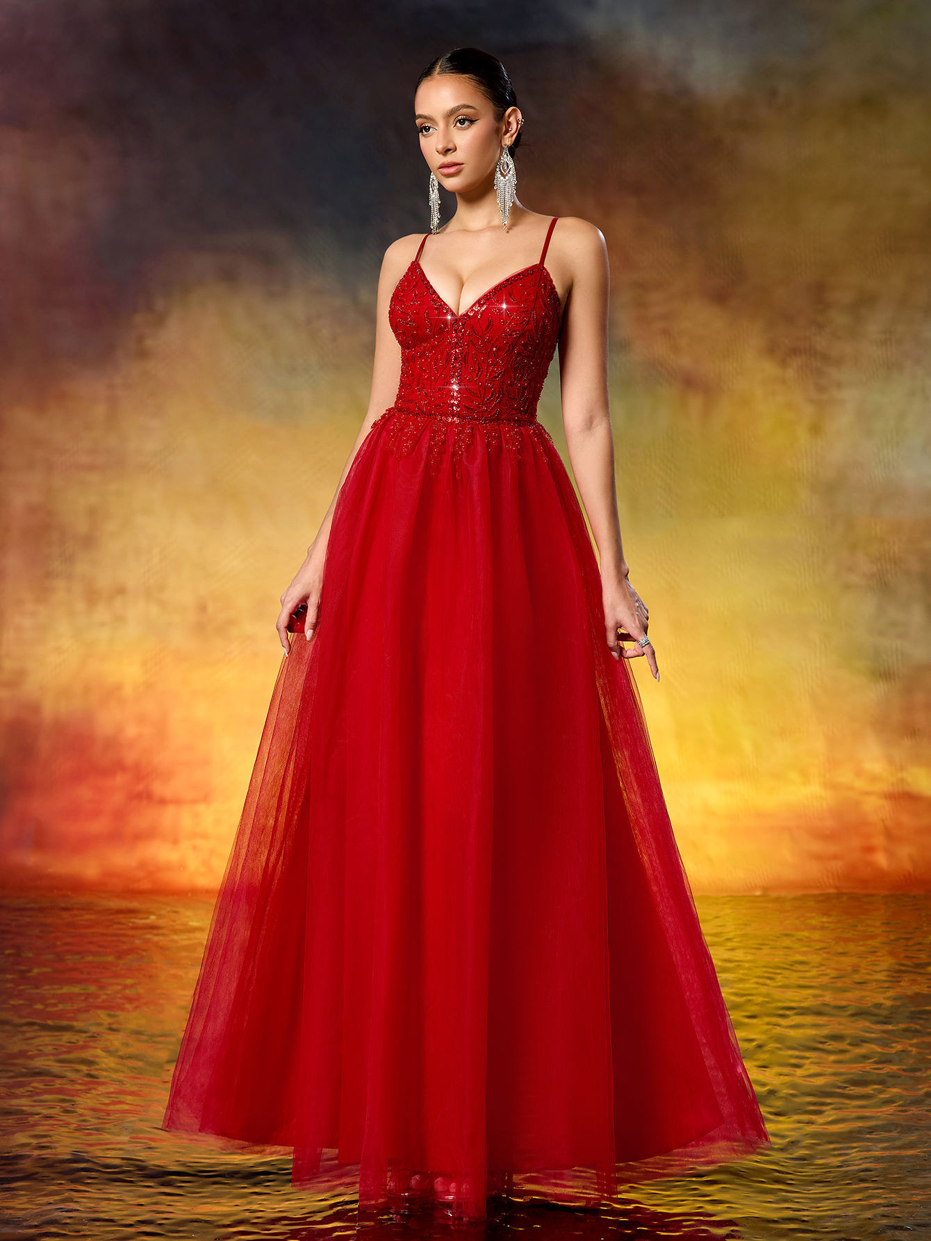 Leely Women's Beaded Deep V-Neck Party Dress Elegant Dress For Wedding