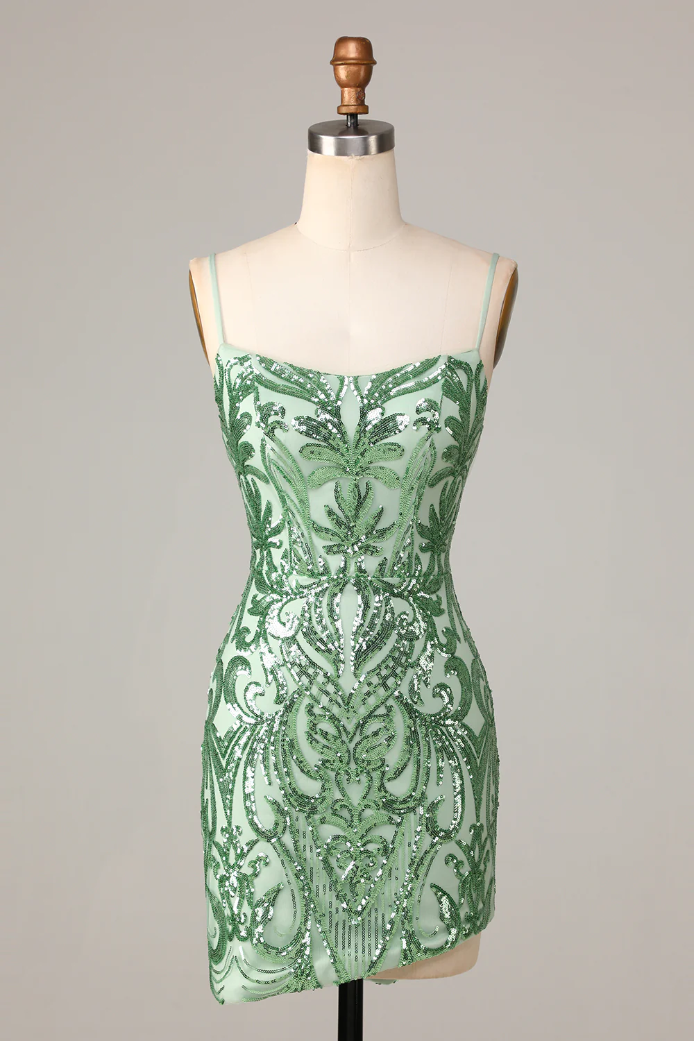 Modecrush Sparkly Green Bodycon Spaghetti Straps Short Homecoming Dress with Sequins