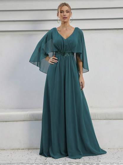 Leely Women's Elegant Sweetheart Cloak Sleeve Lace A-Line Dress