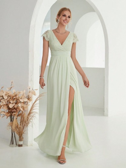 Leely Women's Elegant Sweetheart Cloak Sleeve Lace A-Line Dress