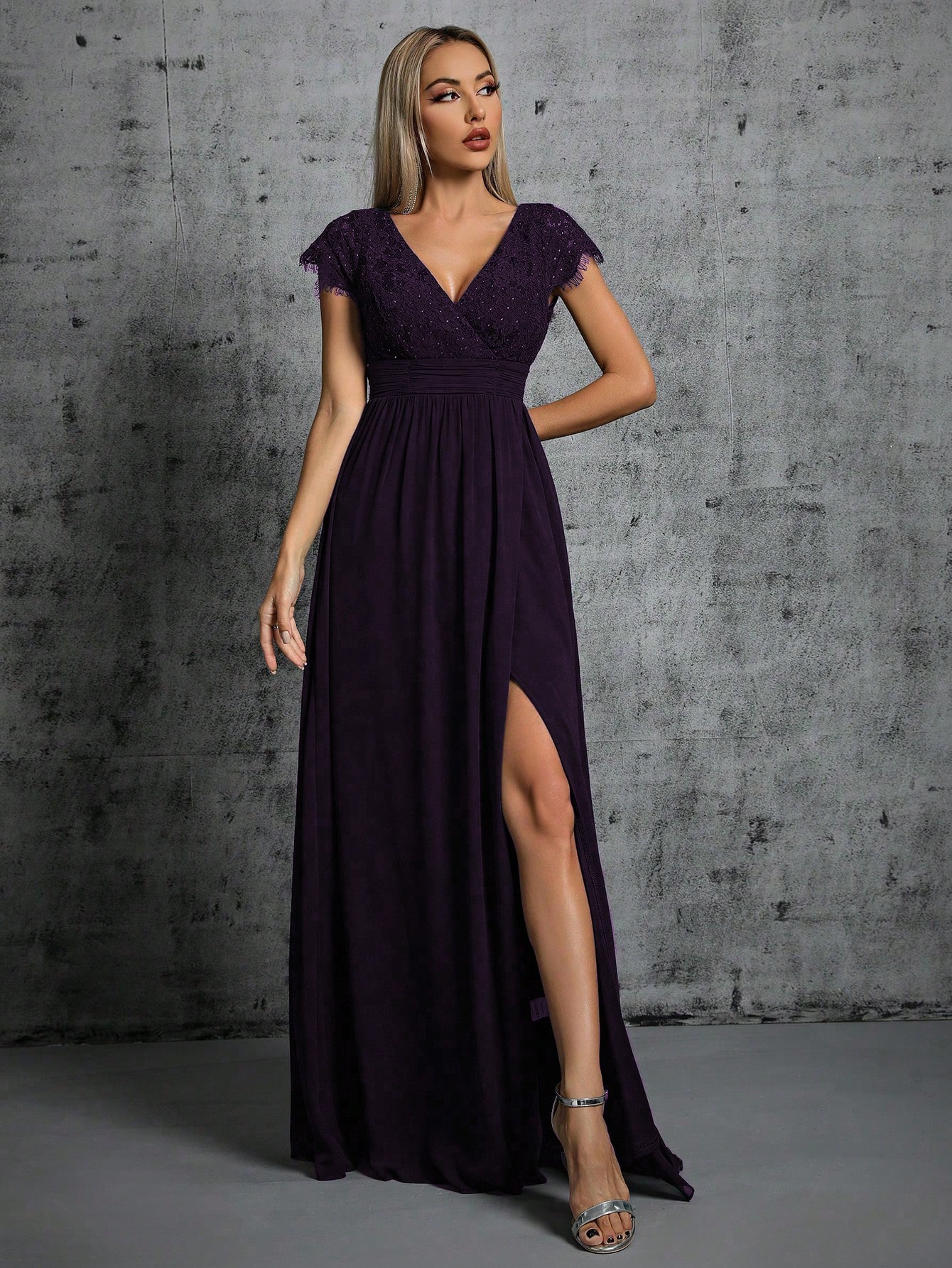 Leely Elegant V Neck Cap Sleeve A-line Party Dress