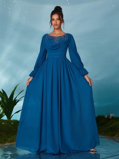 Leely Elegant Round Neck Bishop Sleeve Party Dress