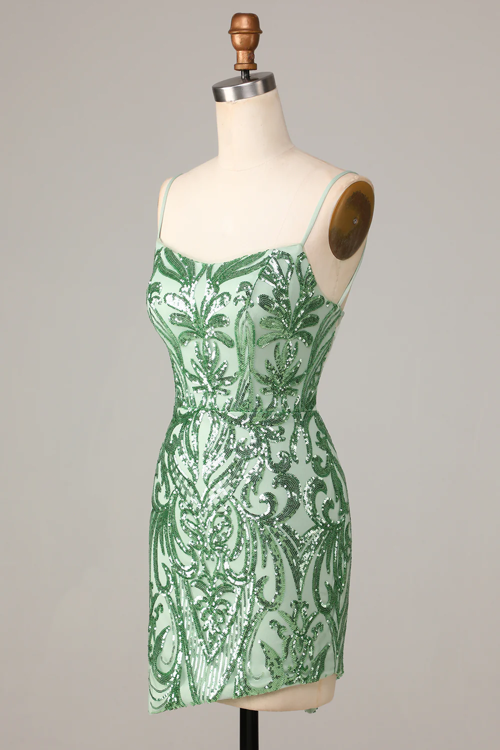 Modecrush Sparkly Green Bodycon Spaghetti Straps Short Homecoming Dress with Sequins