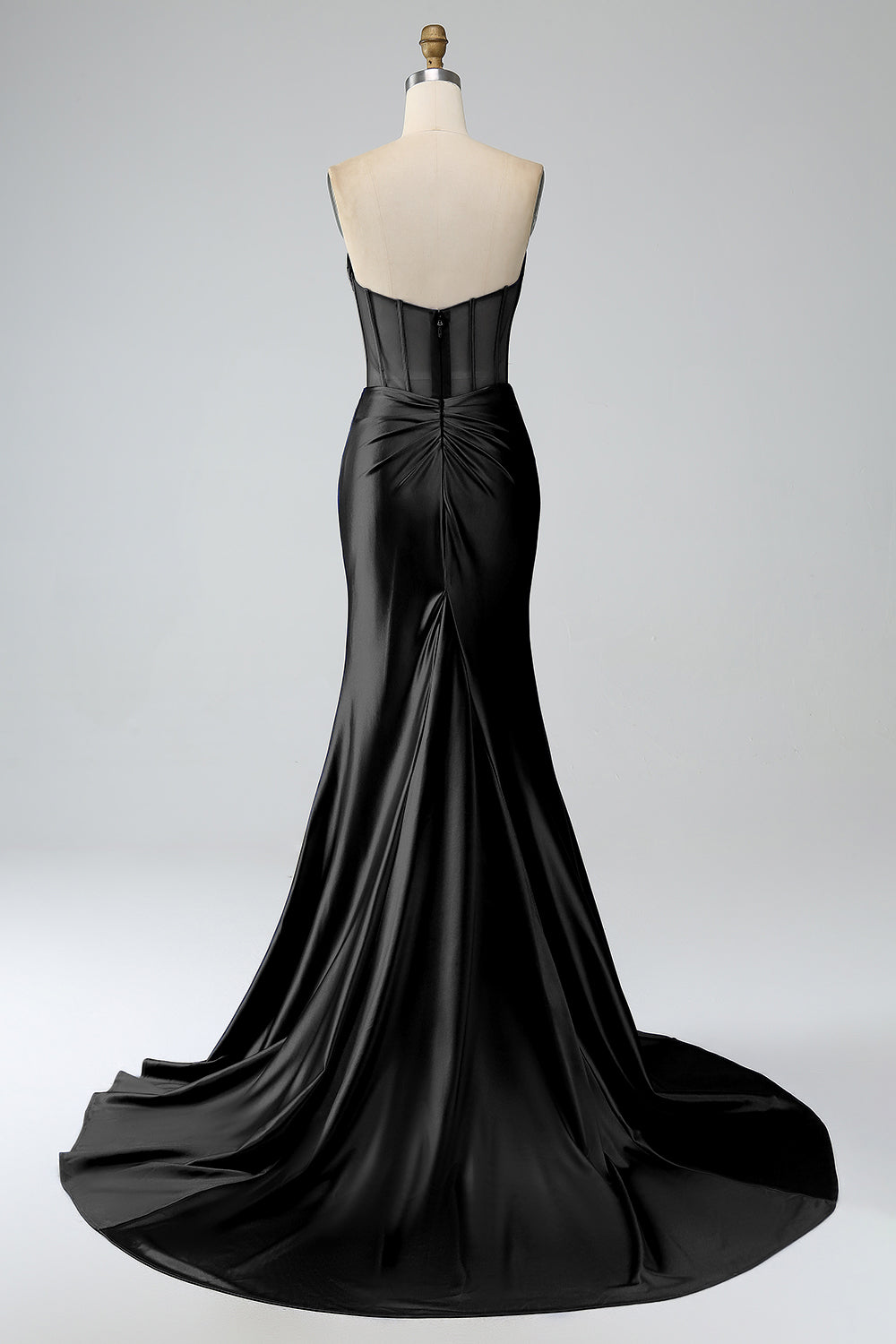 Modecrush Royal Blue Mermaid Strapless Pleated Corset Long Prom Dress with Slit