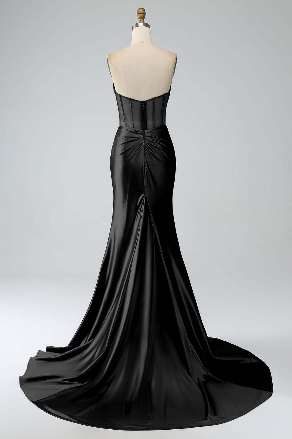 Modecrush Royal Blue Mermaid Strapless Pleated Corset Long Prom Dress with Slit