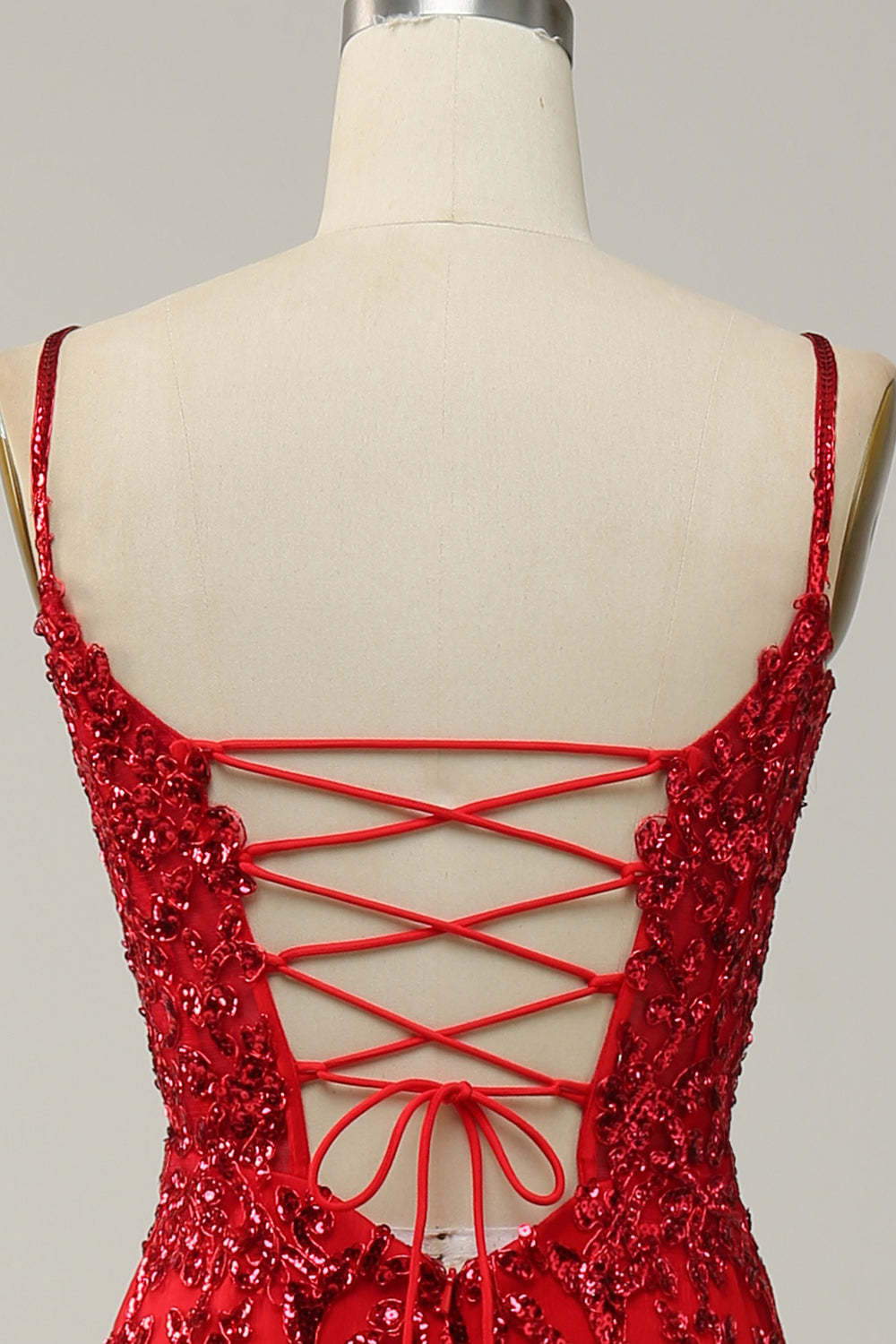 Modecrush Mermaid Spaghetti Straps Royal Blue Sequins Long Prom Dress with Split Front