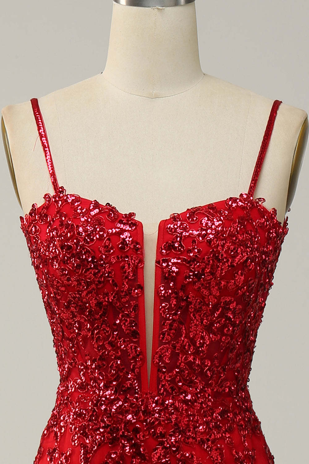 Modecrush Mermaid Spaghetti Straps Royal Blue Sequins Long Prom Dress with Split Front