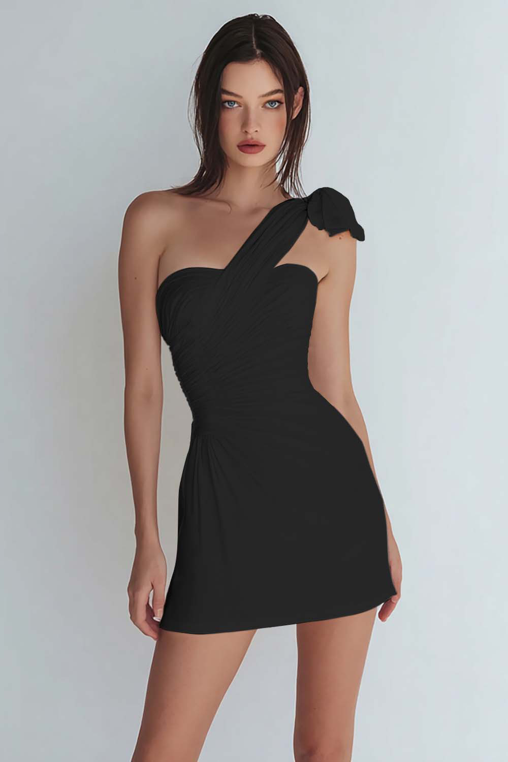 Ivory Sheath One Shoulder Ruched Short Graduation Dress 