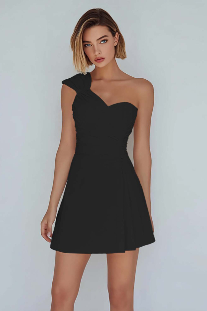 A-Line Ivory One Shoulder Ruched Short Graduation Dress 