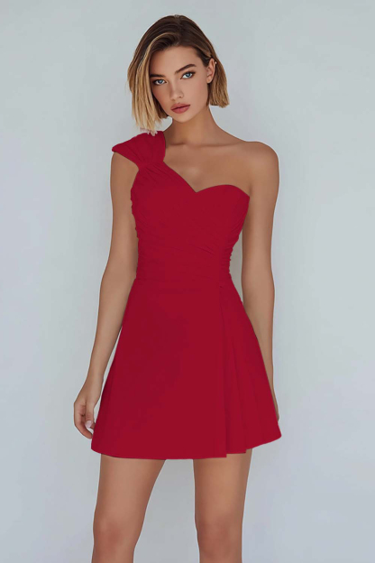 A-Line Ivory One Shoulder Ruched Short Graduation Dress 