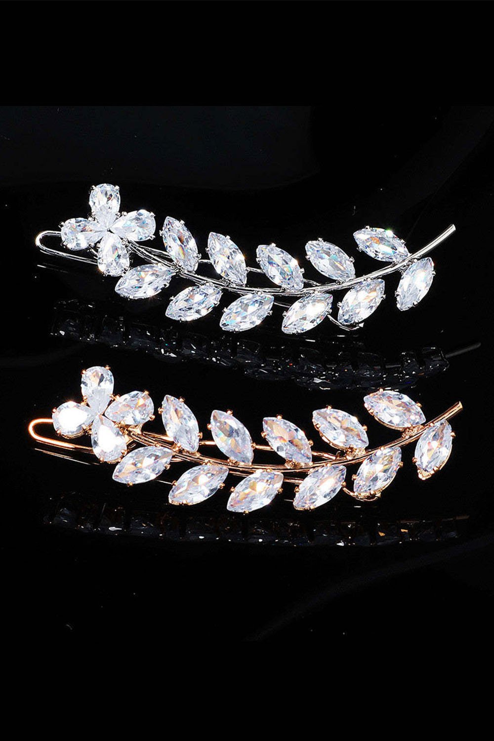 Crystal Leaves Hair Clips
