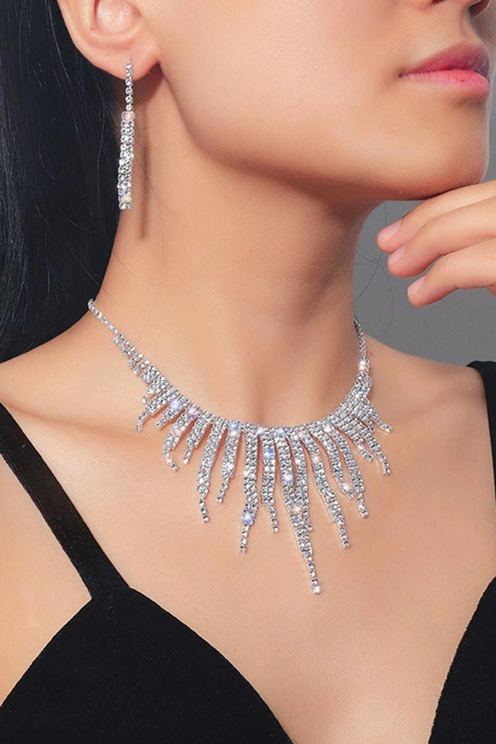 Crystal Tassel Necklace and Ring Jewelry Set