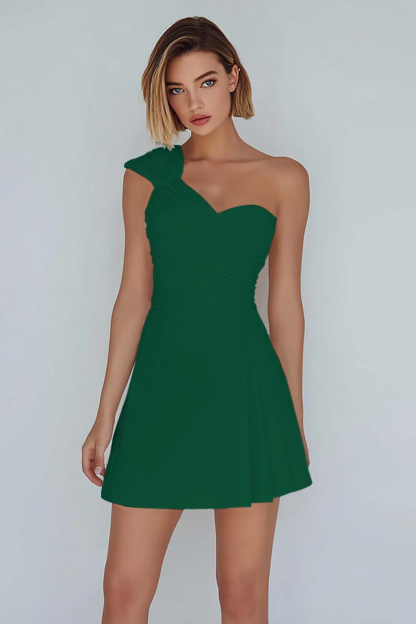 A-Line Ivory One Shoulder Ruched Short Graduation Dress 